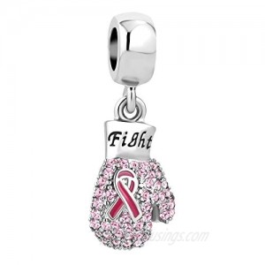 CharmSStory Fight Breast Cancer Awareness Charms Pink Ribbon Dangle Beads for Bracelets