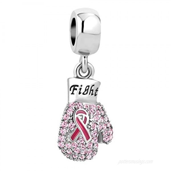 CharmSStory Fight Breast Cancer Awareness Charms Pink Ribbon Dangle Beads for Bracelets