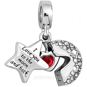CharmSStory Heart I Love You To The Moon and Back Charm Beads For Bracelets