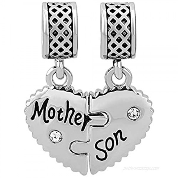 CharmSStory Heart Love Mom Mother Daughter Son Charm Dangle Beads Charms for Bracelets