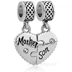 CharmSStory Heart Love Mom Mother Daughter Son Charm Dangle Beads Charms for Bracelets