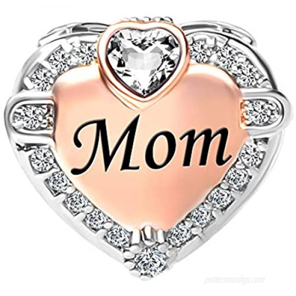 CharmSStory Rose Gold Mom Heart Love Charm Bead for Bracelets