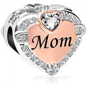 CharmSStory Rose Gold Mom Heart Love Charm Bead for Bracelets