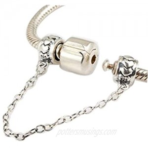 Clasp Safety Chain Charm 925 Sterling Silver Clip Stopper Charm for Women Charm Bracelet (Heart)