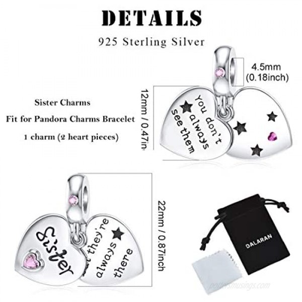 DALARAN 925 Sterling Silver Charms Mother Daughter Sister Dangle Bead for Charm Bracelet Necklace