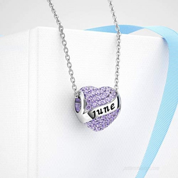 DALARAN Birthstone Charms Sterling Silver Happy Birthday Heart Bead Charm for Pandora Bracelet with Gift Box