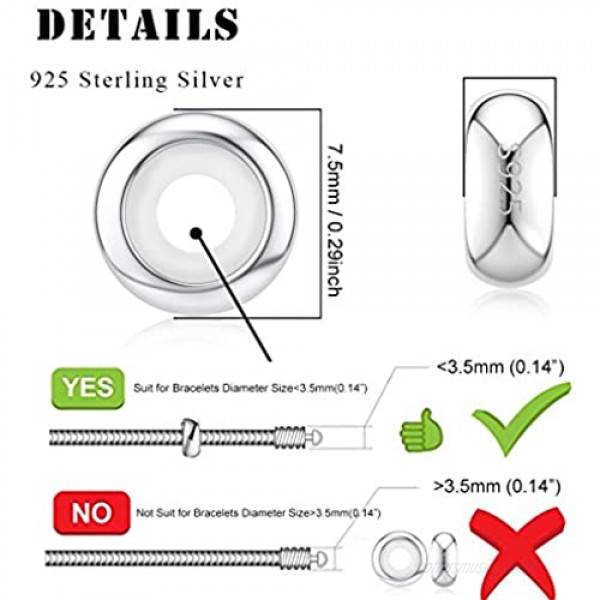 DALARAN Stopper Beads for Bracelets 925 Sterling Silver Clip Spacer Charm Bracelet Stoppers