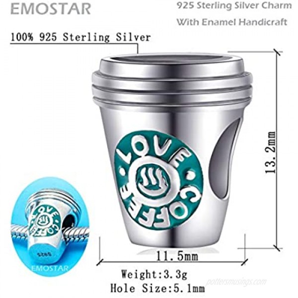 EMOSTAR Love Coffee and Champagne Drink Charms 925 Sterling Silver Coffee Cup Wine Glass Pineapple Beverage Cup Charms Ice Cream Cone Cocktail Goblet Corn Candy Pendant for Women Bracelet
