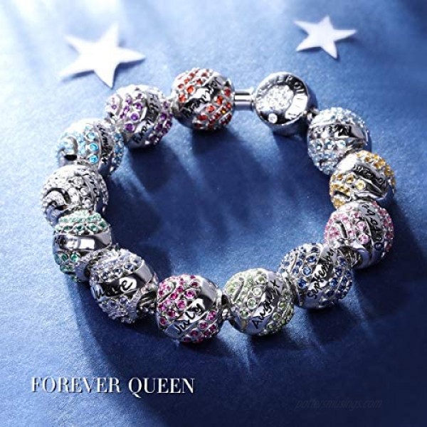 FOREVER QUEEN Birthstone Charms for Charms Bracelet- 925 Sterling Silver Bead Openwork Charms Happy Birthday Charms for Bracelet and Necklace