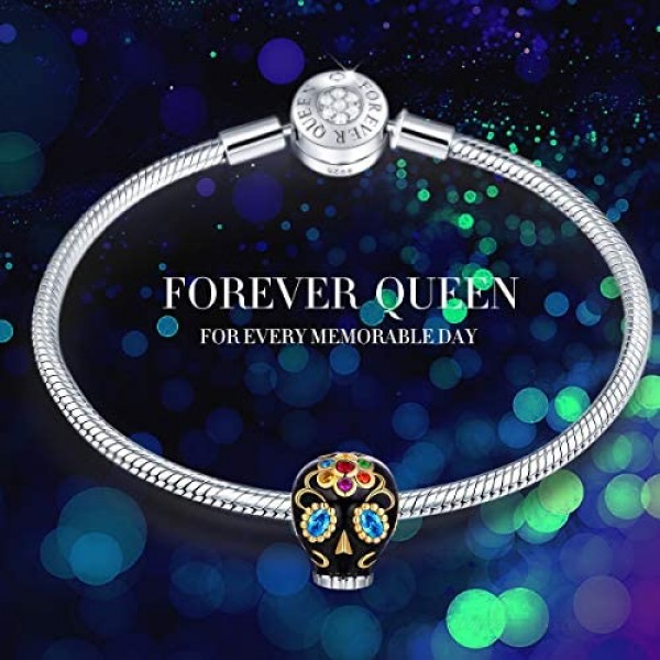 FOREVER QUEEN Halloween Skull Pumpkin Charms 925 Sterling Silver The Light of Halloween Christmas Charms for Bracelet Necklace Best Halloween Jewelry Gifts for Women
