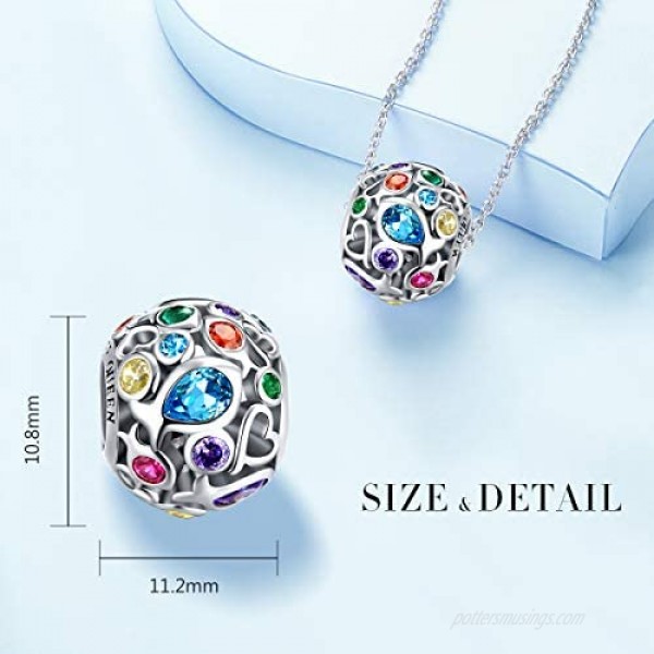 FOREVER QUEEN Rainbow Charm for Charm Bracelet 925 Sterling Silver Openwork Beads Colorful Bead Charm with Skin-Friendly Fish Cubic Zircon Stone Perfect for Bracelet Necklace
