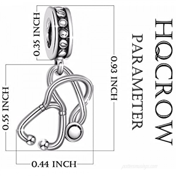 HQCROW 925 Sterling Silver Nurse Stethoscope Vintage Dangle Charms Bead for European Charm Bracelet