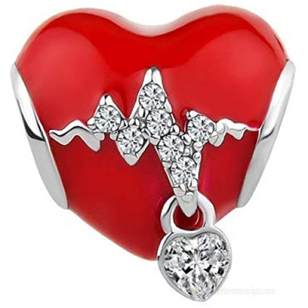 JewelryHouse Heartbeat Charms Simulated Crystal Red Heart Charms Bead fit Bracelets