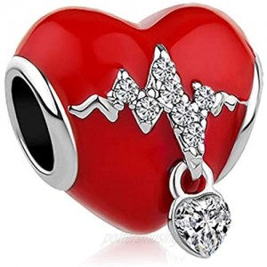 JewelryHouse Heartbeat Charms Simulated Crystal Red Heart Charms Bead fit Bracelets