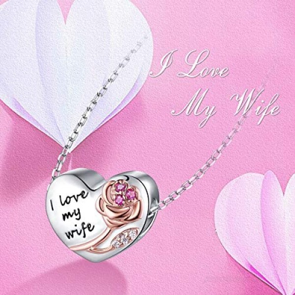 Mother's Day Gift Jewelry FOREVER QUEEN 925 Sterling Silver Heart Love with 3D Rose Flower Charms Beads for Bracelets Necklaces Wedding Valentine's Day Mother's Day Gift Jewelry for Women