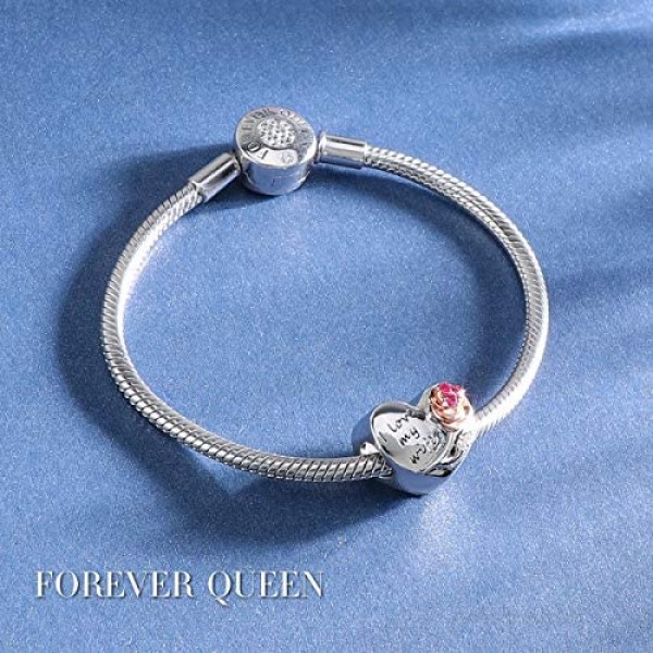 Mother's Day Gift Jewelry FOREVER QUEEN 925 Sterling Silver Heart Love with 3D Rose Flower Charms Beads for Bracelets Necklaces Wedding Valentine's Day Mother's Day Gift Jewelry for Women