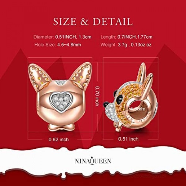 NINAQUEEN Happy Family Collection: Chihuahua Bolt Sterling Silver Charms for Dog Lovers Fit for Pandora Charms Bracelet Jewelry Box included for Gift
