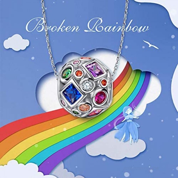 NINAQUEEN Summer Rainbow 925 Sterling Silver Bead Charms with Colorful 5A Cubic Zirconia Fit for Pandora Charms Bracelet Jewelry Box Included for Gift