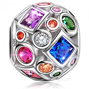 NINAQUEEN "Summer Rainbow 925 Sterling Silver Bead Charms with Colorful 5A Cubic Zirconia  Fit for Pandora Charms Bracelet  Jewelry Box Included for Gift