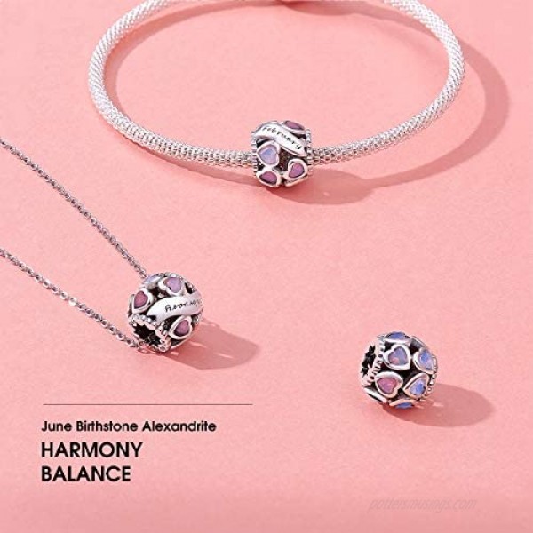 NINGAN Birthstone Charms for Bracelets-925 Sterling Silver Openwork Bead Charms Love Heart Charms for Bracelets and Necklaces Happy Birthday Gifts for Women Girls