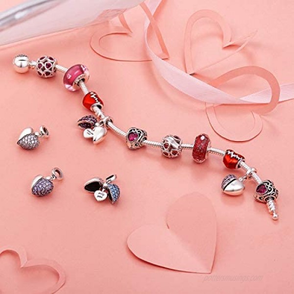 NINGAN “I Love You” Dangle Charm for Pandora Charms Bracelet & Mothers Day Birthday Gifts for Women Heart Pendant Bead Cubic Zirconia for Necklace in 925 Sterling Silver