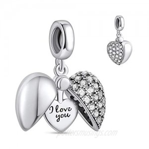 NINGAN “I Love You” Dangle Charm for Pandora Charms Bracelet & Mothers Day Birthday Gifts for Women  Heart Pendant Bead Cubic Zirconia for Necklace in 925 Sterling Silver