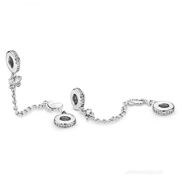 Pandora Jewelry Butterfly Safety Chain Cubic Zirconia Charm in Sterling Silver 2.0
