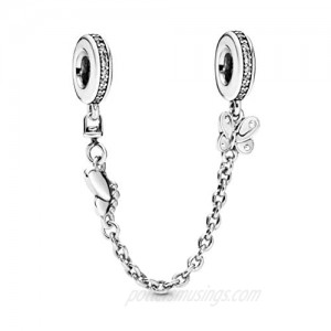 Pandora Jewelry Butterfly Safety Chain Cubic Zirconia Charm in Sterling Silver  2.0"