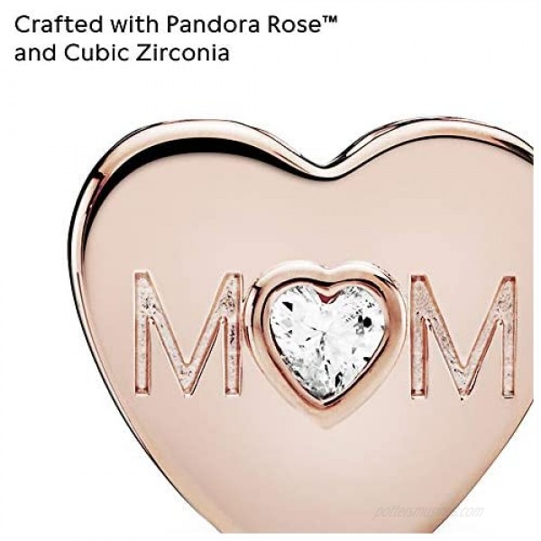 Pandora Jewelry Clear Mom Heart Cubic Zirconia Charm in Pandora Rose