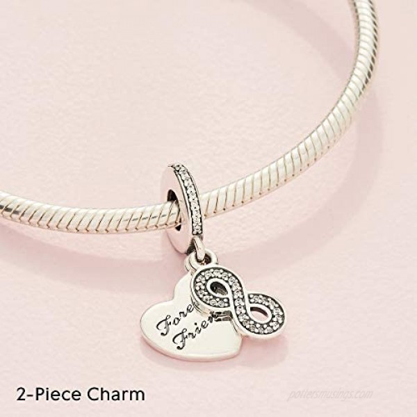 Pandora Jewelry Forever Friends Heart Dangle Cubic Zirconia Charm in Sterling Silver