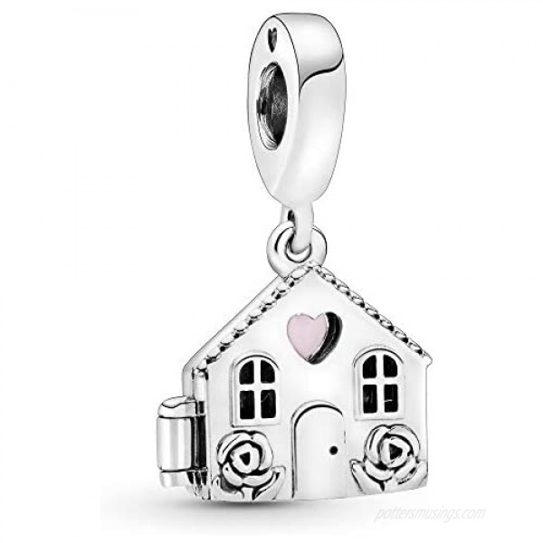 Pandora Jewelry House Silver Dangle With Pink Enamel Sterling Silver Charm