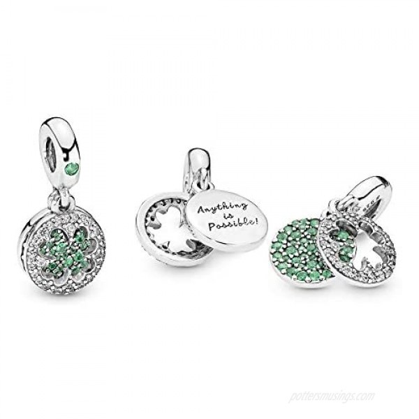 Pandora Jewelry Lucky Four Leaf Clover Dangle Crystal and Cubic Zirconia Charm in Sterling Silver