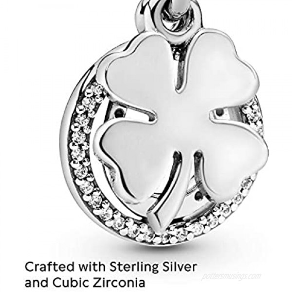 Pandora Jewelry Lucky Four-Leaf Clover Dangle Cubic Zirconia Charm in Sterling Silver