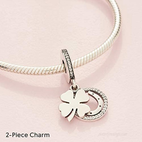 Pandora Jewelry Lucky Four-Leaf Clover Dangle Cubic Zirconia Charm in Sterling Silver
