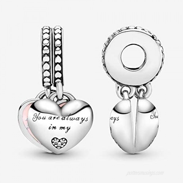 Pandora Jewelry Mother and Daughter Hearts Dangle Cubic Zirconia Charm in Sterling Silver