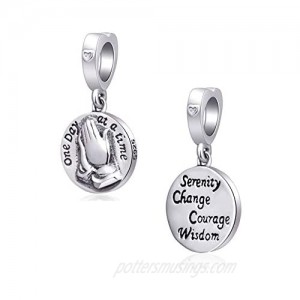 Praying Hands Charms 925 Sterling Silver Love Prayer Dangle-Serenity Change Courage Wisdom Charms fits Pandora Style Bracelet Gifts for Mothers Day/Thanksgiving