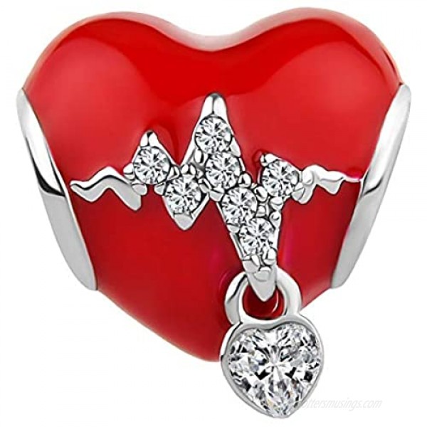 QueenCharms Hear Heartbeat Electrocardiogram Charm ECG Beads for Bracelets