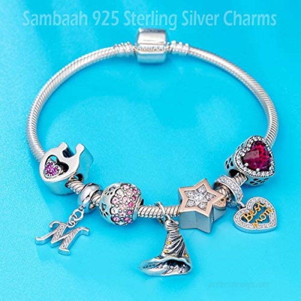 Sambaah Alphabet Charm Letter Beads Solid 925 Sterling Silver with Cubic Stones Complete A~Z Gift Options fit Pandora European Bracelets (M)