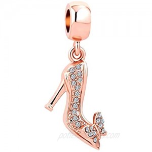 SexyMandala Women's Sparkling Stiletto High Heel Shoes Charms Rose Gold Charms Beads for Pandora Bracelets/Butterfly Dangle