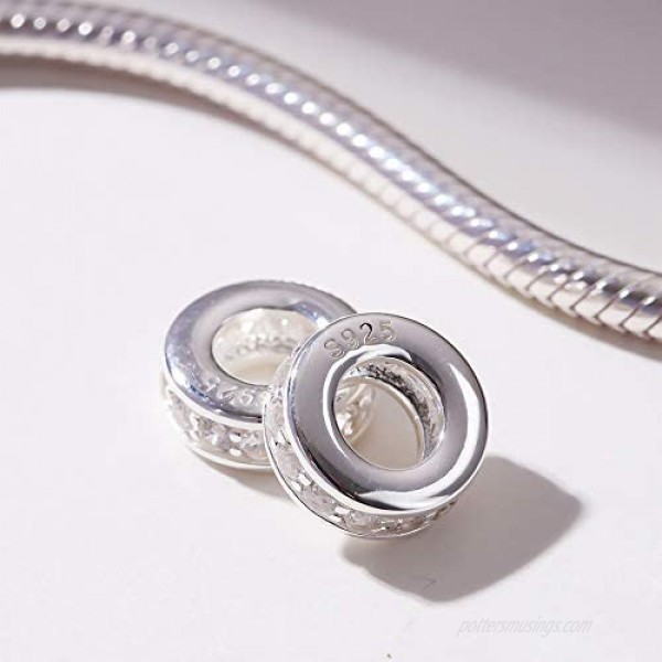 SOUKISS 925 Sterling Silver Spacer Charm Bead with Clear CZ for Charms Bracelets