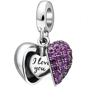 SOUKISS I Love You Charm 925 Sterling Silver Love Heart Dangle Bead Charms for Pandora Charms Bracelet Necklace