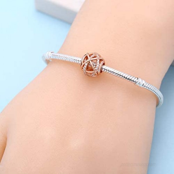 SOUKISS Rose Gold Galaxy Charm Authentic 925 Sterling Silver Openwork Charms with Clear CZ for European Bracelet