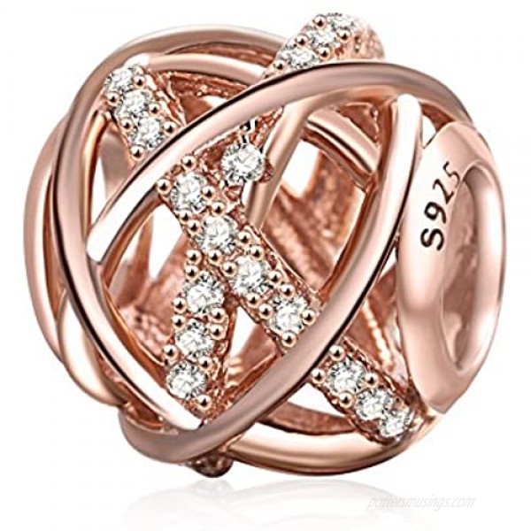 SOUKISS Rose Gold Galaxy Charm Authentic 925 Sterling Silver Openwork Charms with Clear CZ for European Bracelet