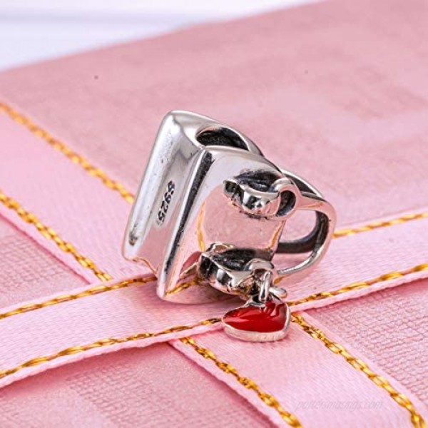 Women Shopping Handbag Charm Women Bag beads S925 Sterling Silver Red Hearts Charms fit for Pandora Bracelets