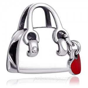Women Shopping Handbag Charm Women Bag beads S925 Sterling Silver Red Hearts Charms fit for Pandora Bracelets
