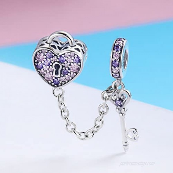 WOSTU Only Love Charms 925 Sterling Silver The Key of Heart Charms Beads for Her