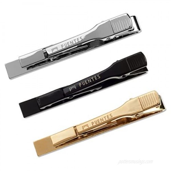 3 Pc Mens Tie Bar Pinch Clip Set for Regular Ties 2.1 Inch Silver-Tone Black Gold-tone