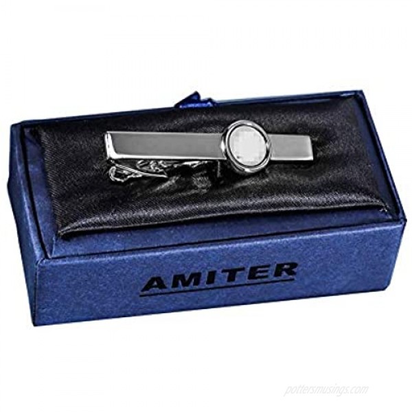 AMITER Mens Classic Cufflinks/Tie Clip/Cufflinks and Tie Clip Set for Men Silver Initials A-Z Formal Business Wedding Tuxedo Shirts