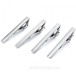 AnotherKiss Fashion Tie Clip for Men - 4 Pieces of Silver Tone Tie Bar Set