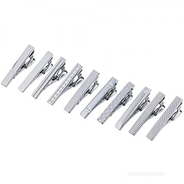 AnotherKiss Mens Skinny Tie Clip Set Fashion Jewelry 10 Pieces of Silver Tone 1.57 Inches
